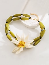billige Halskjede for kvinner-blomstersmykkesett for kvinner – håndlaget statement-kjede, øredobber og armbånd med hvit blomsterdesign, elegant boho chic-tilbehør til bryllup, fester og spesielle anledninger