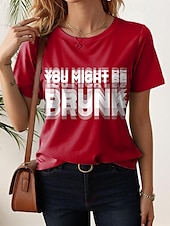 abordables T-shirt Humor &amp; Citations-Femmes T-shirt Graphique Lettre Élégant Occasionnel Manche Courte Col rond Hauts Réguliers Quotidien Week-end Imprimé Noir Rouge Bleu Vert foncé Fuchsia Été Printemps