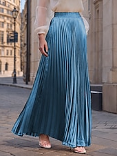 preiswerte Maxi-Röcke-Damen Rock Langer Rock Mode Lang Maxi Hohe Taille Röcke Einfarbig Gerafft Plissiert Schimmernd Mikroelastisch Täglich Ferien Silber Pfauenblau Marineblau Schwarz Frühling, Herbst, Winter, Sommer