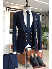 abordables Costumes formels-Costumes de mariage pour hommes bleu marine vert armée formels été unis ajustement sur mesure 3 pièces à simple boutonnage