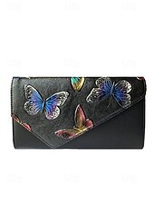 cheap Clutches &amp; Evening Bags-Women&#039;s Embossed Butterfly Floral Faux Leather Clutch - With Chain, Can Be Carried One Shoulder or Crossbody, Multi-compartment Zipper Pockets, Suitable for Daily Gatherings and Evening Party Events
