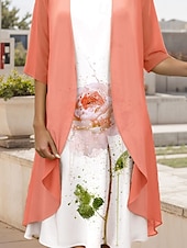 economico Abito Floreale-Abito midi donna laurea 2 pezzi completo abito a linea abito estivo vacanza casual floreale grafico stampa plissettata maniche metà scollo rotondo vacanza quotidiana arancione primavera autunno