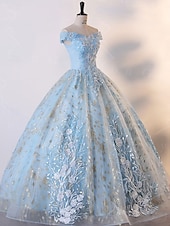 levne Plesové šaty-Plesové šaty A-Linie Šaty Quinceanera Elegantní Šaty Svatební Svatební host Na zem Bez rukávů Pod rameny Krajka S hlubokým výstřihem na zádech s Sklady Flitry 2025