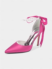 cheap Cocktail-Women&#039;s Champagne Satin Wedding Heels with Pearl Ankle Strap - Elegant Bridal &amp; Cocktail Stiletto Pumps