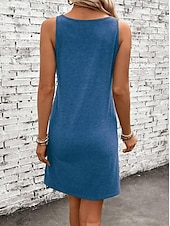 preiswerte Einfaches Kleid-Damen Mini Kleid Sommerkleid Urlaub Lässige Strand tägliche lockere Passform Herz Grafik ärmellos U-Ausschnitt Schwarz Sommer