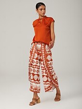 cheap Blouses &amp; Shirts-Orange stand-up collar sleeveless knotted top