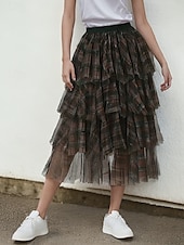 abordables Faldas de gasa-Mujer Talla Asiática Falda a cuadros Faldas de gasa Moda Estilo lindo Midi Alta cintura Faldas Cuadros A Cuadros Plisado Retazos Multi capa Microelástico Festivos Casual Diario Negro Azul Piscina