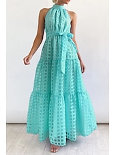 abordables Robes de vacances-Femmes Robe Longue Maxi Robe Robe de remise des diplômes Robe à col licou Mode Moderne Fête Remise des Diplômes Date Coupe régulière Uni Sans manches Col Halter Cyan Noir Violet Claire Vert Été