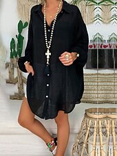 economico Camicie-Per donna Camicia Camicie di cotone e lino Abbottonare Blusa Semplice Essenziale Moderno Casual Manica Lunga Colletto a Camicia Top lunghi Quotidiano Ferie Uscire Bottoni Nero Bianco Blu Viola Grigio