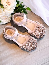 preiswerte Blumenmädchen-Mary-Jane-Schuhe für Mädchen mit Strass-Schleife – glitzernde, mit Perlen verzierte Party-Ballerinas für Hochzeiten und besondere Anlässe