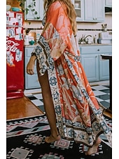 رخيصةأون ملابس علوية للشاطئ-نسائي ملابس السباحة تغطية الجسم ملابس السباحة ربطة عنق أمامية استوائي ملابس الشاطئ زهور دوران رقبة حرف V دائري كم طويل بدلة سباحة