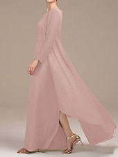 preiswerte Mit Jacke-Zweiteiliges Kleid Mutter der Braut Elegant Vintage Einfach Rundhals Bodenlänge Chiffon Langarm Jackenkleider mit einfarbig
