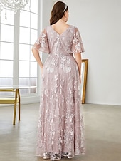 preiswerte Unter 129,99 $-Plus Size Kleid Mutter der Braut Kurvenkleid Elegantes V-Ausschnitt Bodenkleider Spitze Kurzarm mit Spitze 2025