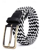 cheap Men&#039;s Belts-Men&#039;s Braided Elastic Stretch Belt – Multicolor Woven Design with Leather Tip &amp; Metal Buckle, Casual &amp; Golf Style, Adjustable Fit for Jeans &amp; Trousers, Perfect for Sports &amp; Everyday Wear