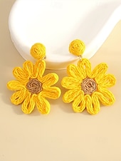 cheap Women&#039;s Earring-&quot;Handmade Raffia Daisy Earrings for Women – Boho Floral Statement Drop Earrings, Lightweight Vintage Jewelry for Summer, Beach, Festivals and Casual Outfits&quot;