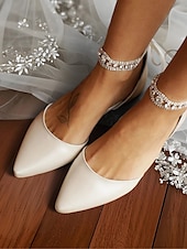 economico Casuale-ballerine da donna a punta color avorio con cinturino alla caviglia con strass – ballerine chic per appuntamenti serali e matrimoni