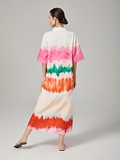 baratos vestido casual estampado-vestido camisa estampado com gradiente de cor
