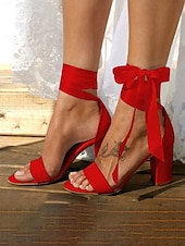 abordables Bal de promo-sandales de mariage à talons carrés en satin blanc - chaussures de mariée à bout ouvert avec ruban à la cheville