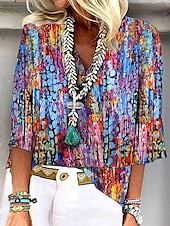 preiswerte Damen Kunst- und Design-Oberteile-Damen Bluse Ombre Blumen Grafik Stilvoll Strand Kurzarm V Ausschnitt Normale Oberteile Täglich Druck Regenbogen Sommer Frühling