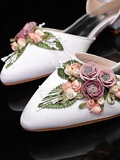 abordables Officiel-chaussures plates blanches brodées de fleurs avec pochette assortie – chaussures de mariage et de mariée élégantes pour femmes