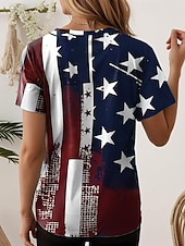 tanie Dzień Niepodległości Top-Koszulka Patrioticznego Dnia Niepodległości dla kobiet Czwarty Lipca Flaga Flaga Narodowa Flaga Stylowa Casual Czerwono-Biało-Niebieska Krótki Rękaw Dekolt V Zwykłe Topki Na Co Dzień Druk Niebieski