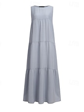 abordables Robes-Femmes Robe Longue Maxi Robe Robes inspirées du lin Robe Décontractée Mode Classique Moderne Vacances Sortir Week-end Coupe régulière Uni Sans manches Col ras du cou Noir Vert Gris Été