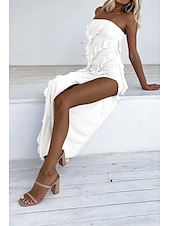 abordables Robes de Diplôme-Femmes Robe Longue Maxi Robe Robe Blanche Robe de remise des diplômes Robe de Soirée Élégant Mode Soirée Anniversaire Remise des Diplômes Coupe régulière Uni Sans manches Sans bretelles Blanche Été