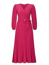 preiswerte abendkleider-Damen Langes Kleid Maxikleid Cocktailkleid Gerafftes Kleid Elegant Mode Geburtstag Teegesellschaft Ausgehen Normale Passform Einfach Langarm V Ausschnitt Schwarz Rote Grün Sommer