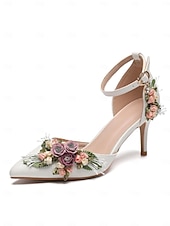 billige Formell-hvite blomstrede høyhælte pumps med matchende clutch – romantiske sko til bryllup og spesielle anledninger for kvinner blå rhinestone bue wedge s