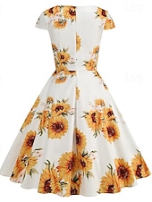 tanie Sukienki-Lata 50. Retro / vintage Rockabilly Do kolan Sukienka kopertowa Sukienka huśtawka Rozkloszowana sukienka Normalny Krótki kimonowy Kwiaty Obcisła i rozszerzona Huśtawka wisząca W serek Strój na bal
