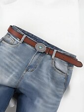cheap Women&#039;s Belt-&quot;Vintage Western Faux Leather Belt for Women – Boho Turquoise Concho Buckle, Adjustable Cowgirl Waist Belt for Festivals &amp; Casual Wear&quot;