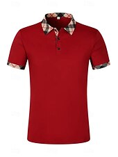cheap Men&#039;s Classic Polo-Men&#039;s Golf Shirt Golf Polos Shirts Formal Work Lapel Short Sleeve Modern Comfortable Color Block Patchwork Buttons Summer Spring Regular Fit Wine Apricot Black White Dark Navy Orange Golf Shirt