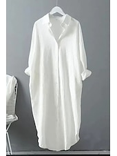 economico Camicie-Per donna Abito Midi Abito Camicia Abito in cotone e lino Moda Essenziale Classico Vacanza Ferie Uscire Vestibilità regolare Semplice Manica Lunga Colletto a Camicia Nero Bianco Verde chiaro Rosa