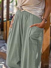 economico Pantaloni-Pantaloni baggy in cotone e lino da donna chinos moda streetwear lunghezza intera vita media tasca semplice elastico comodo morbido confortevole micro-elastico all&#039;aperto street blu uovo di merlo