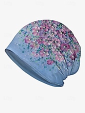 baratos Chapéus Femininos-gorro leve e respirável para mulheres – boné folgado com estampa floral, chapéu elástico macio, pode ser usado como polaina de pescoço para uso casual, ao ar livre e quimio