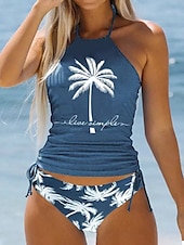 billiga Kentucky Derby-Kvinnors Baddräkter Tankini 2 Delar Cheeky Baddräkt Mage Kontroll Slim Semester Strandkläder Grafisk Bokstav Rund Hals Ärmlösa Baddräkter