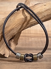 baratos Jóias Masculinas-conjunto de colar e pulseira de couro masculino – design de nó vintage com detalhes em metal, joias artesanais ajustáveis para estilo casual, motociclista e boho, perfeitas para uso diário e presentes
