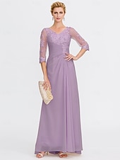 economico Lunghezza del pavimento-ts beach wedding a-line madre della sposa abito da sposa invitata elegante taglie forti trasparente scollo a V lunghezza pavimento chiffon mezza manica con applicazioni drappeggio laterale 2025