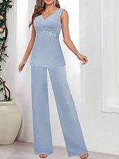 abordables Moins de 129,99 $-Ensembles de Robes Robe de Mère de Mariée  robe demoiselle d honneur Élégant Simple Col en V Longueur au sol Polyester manche longue avec Couleur Unie 2025