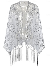 preiswerte Schals &amp; Umhänge-Retro Vintage Goldene Zwanziger 1920er Schal Wickeln Schals Der große Gatsby Flapper-Mädchen Pailletten Quastenfransen Damen Karneval Hochzeit Abendgesellschaft Maskerade Erwachsene Schal