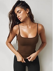 ieftine Rezervor simplu-Pentru femei Camisole Tank Top Simplu Stilat Sexy Fără manșon Fără mâneci Cu Bretele Topuri obișnuite Zilnic Negru Alb Roșu-aprins Maro Deschis Gri Închis Vară