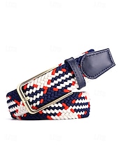 cheap Men&#039;s Belts-Men&#039;s Braided Elastic Stretch Belt – Multicolor Woven Design with Leather Tip &amp; Metal Buckle, Casual &amp; Golf Style, Adjustable Fit for Jeans &amp; Trousers, Perfect for Sports &amp; Everyday Wear