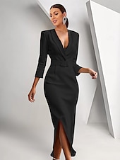 preiswerte Bodenlänge-Blazer-Kleid Meerjungfrau  Trompete Brautmutter Kleid Krepp Smoking Kleid Elegantes Hochgeschnittenes Schalkragen Bodenlang 3/4 Ärmeln mit Gürtel Farbblock Einfarbig 2025