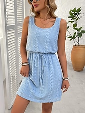preiswerte Weißes Kleid-Damen Minikleid A Linie Kleid Sommerkleid Lässig Täglich Normale Passform Einfach Ärmellos U-Ausschnitt Blau Schwarz Weiß Königliches Blau Sommer Frühling