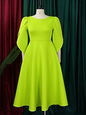 preiswerte Unter 129,99 $-Kleid Mutter der Braut Elegantes Freizeitkleid Rundhalsausschnitt Knie-Länge Polyester 3/4 lange Ärmel mit einfarbig