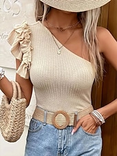 olcso Blúzok és ingek-Női Camisole Tank Top Sima Alap Modern Ujjatlan hideg váll Normál felsők Napi Szabadság Fodrozott Sárga Sötétkék Medence Fukszia Khakizöld Nyár