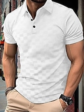 preiswerte Klassisches Poloshirt für Herren-Herren Golfshirt Golf Poloshirts Arbeit Lässig Revers Kurzarm Basic Modern Karomuster Patchwork Knöpfe Sommer Normale Passform Schwarz Weiß Dunkelmarine Grau Leicht Blau Golfshirt