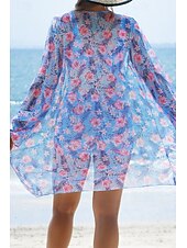 abordables Maillots de bain trois pièces-Femmes Maillots de Bain Trois Pièces Shorts Maillot de bain Tropical Tenues de plage Fleur Fil en V manche longue Maillots de bain