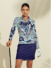 preiswerte Polos und Quarterzips-Damen poloshirt Meerblau Weiß Rosa Langarm Sonnenschutz Shirt Paisley-Muster Herbst Winter Damen-Golfkleidung, Kleidung, Outfits, Kleidung