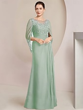 economico Lunghezza del pavimento-Abito Sheath Madre della Sposa Abito Elegante Collo Gioiello Lunghezza Piena Chiffon Manica Mezza con Pizzo Drappeggiato Laterale a Colore Solido taglia personalizzata gratuita